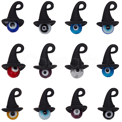 SUNNYCLUE 40Pcs Handmade Evil Eye Lampwork Round Pendants PALLOY-SC0004-18-1