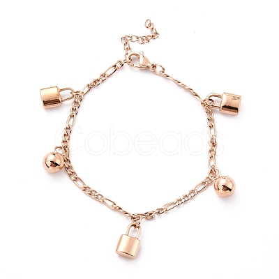 304 Stainless Steel Charm Bracelets STAS-B021-18RG-1