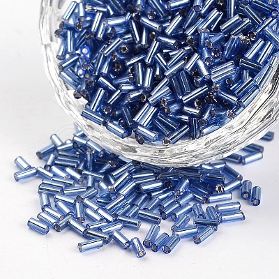 Tube Silver Lined Round Hole Glass Bugle Beads X-SEED-I001-26-1