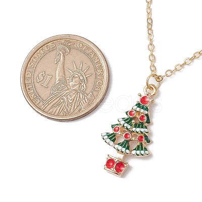 3Pcs 3 Styles Christmas Tree Bell Flower Alloy Enamel Pendant Necklaces for Women NJEW-JN05130-02-1