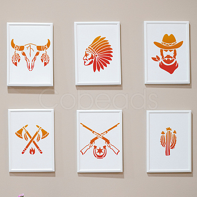 MAYJOYDIY US 1 Set Western Cowboy Theme PET Hollow Out Drawing Painting Stencils DIY-MA0003-39-1