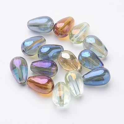 Electroplate Transparent Glass Teardrop Beads X-EGLA-Q047-8x13mm-05-1