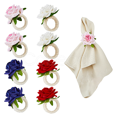 HOBBIESAY 8Pcs 4 Style Artificial Rose Polyseter Napkin Rings DJEW-HY0001-02-1