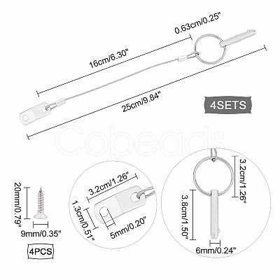 316 Stainless Steel Boat Pins w/Drop Cam & Spring 1/4" x 1" Grip Lanyard Prevents Loss STAS-WH0025-09-1