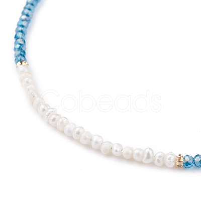 Natural Pearl & Faceted Glass Beaded Necklace for Teen Girl Women NJEW-JN03737-1