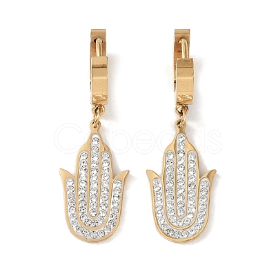 Hamsa Hand 304 Stainless Steel Polymer Clay Rhinestone Dangle Earrings EJEW-L283-003G-1