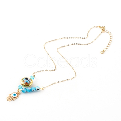 Alloy Enamel Hamsa Hand with Evil Eye Pendant Necklaces NJEW-JN03469-02-1