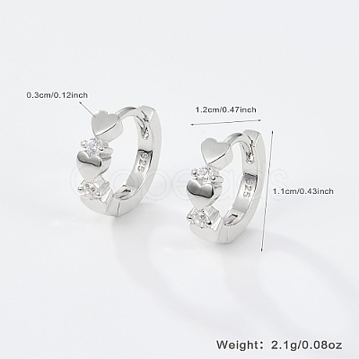 Anti-Tarnish Rhodium Plated Platinum 925 Sterling Silver Micro Pave Clear Cubic Zirconia Hoop Earrings UZ5927-2-1