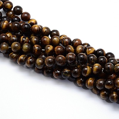 Natural Grade AB Tiger Eye Round Beads Strands G-O047-02-6mm-1