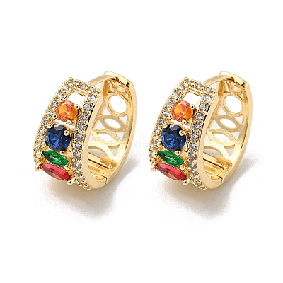 Brass Micro Pave Colorful Cubic Zirconia Hoop Earrings EJEW-E295-10KCG-1