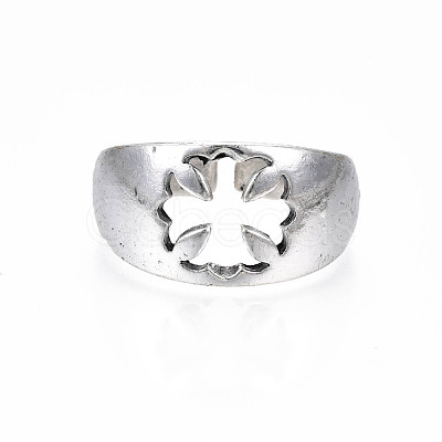 Alloy Flower Open Cuff Finger Ring RJEW-T009-40AS-1