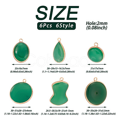 Mega Pet 6Pcs 6 Style Natural Green Oynx Agate Pendants G-MP0001-02-1