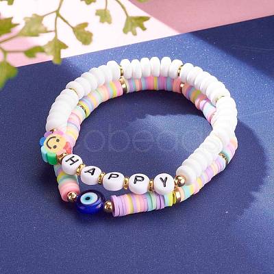 Polymer Clay Heishi Beaded Stretch Bracelets BJEW-JB05947-1