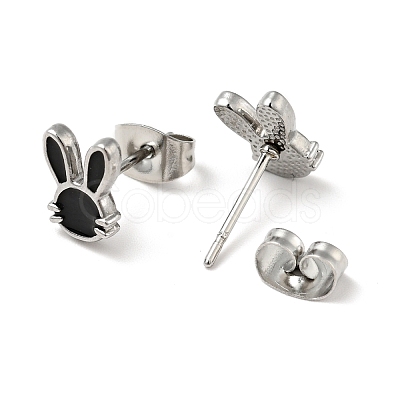 Enamel Rabbit Stud Earrings with 316 Surgical Stainless Steel Pins EJEW-A081-03P-1