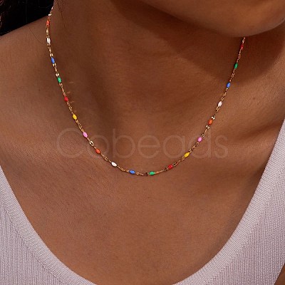 Stainless Steel Colorful Enamel Dapped Chain Necklaces for Women PW-WG600F4-01-1