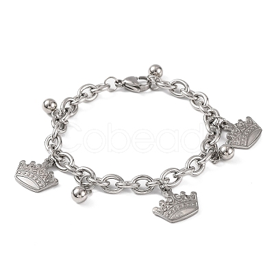 Tarnish Resistant 304 Stainless Steel Crown Charm Bracelets BJEW-B078-100P-1