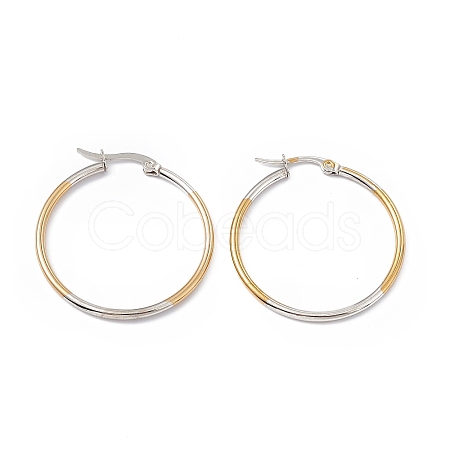 Two Tone 201 Stainless Steel Hoop Earrings with 304 Stainless Steel Pins for Women EJEW-B016-03B-1