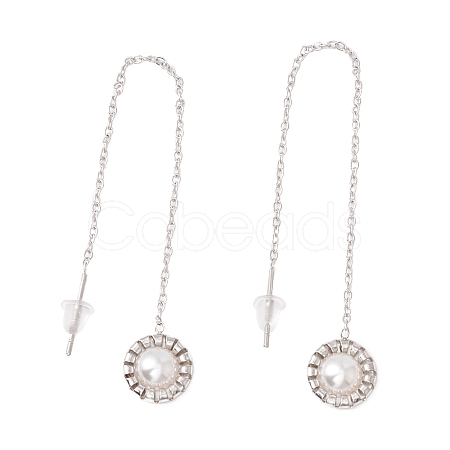 Flat Round with Plastic Pearl Dangle Stud Earrings EJEW-A067-14P-1
