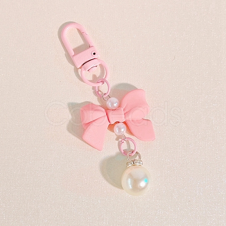 Macaron Color Plastic Bowknot and Round Pendant Keychain PW-WG57865-01-1