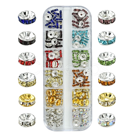 156Pcs 12 Styles Brass with Iron Rhinestone Spacer Beads FIND-FS0002-44-1