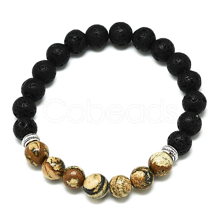 Natural Picture Jasper Beads Stretch Bracelets BJEW-R309-02-A11-1