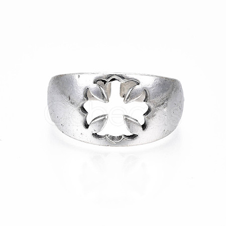 Alloy Flower Open Cuff Finger Ring RJEW-T009-40AS-1