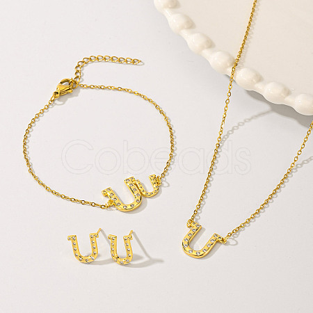 Luxury Metal Copper Jewelry Set with Zirconia U-shaped Letter Necklace. US2211-1