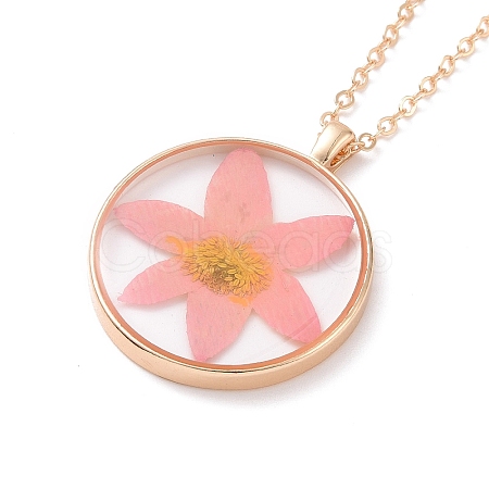 Dry Pressed Real Flower Resin Pendant Necklace NJEW-G088-01KCG-06-1