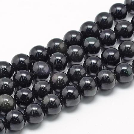 Natural Obsidian Beads Strands G-R446-8mm-27-1