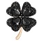 Cubic Zirconia Clover Brooch Pin, Golden Alloy Badge for Backpack Clothes, Black, 42x50mm