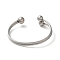 Non-Tarnish 304 Stainless Steel Round Ball Cuff Bangles, Stainless Steel Color, Inner Diameter: 2-1/2x2-1/8 inch(6.5x5.4cm)