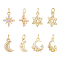 BENECREAT 8Pcs 4 Style Brass Micro Pave Cubic Zirconia Charms, with Jump Ring, Star & Moon Charm, Real 18K Gold Plated, 12.5~15x7~11.5x2~3mm, Hole: 3.2mm, 2pcs/style