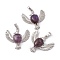 Natural Amethyst Pendants, Bird Charms, with Platinum Tone Brass Findings, Cadmium Free & Nickel Free & Lead Free, 36~37x37.5~38.5x9~9.5mm, Hole: 7.5x5mm