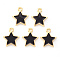 Light Gold Plated Alloy Enamel Pendants, Star, Black, 14x12.5x1.5mm, Hole: 1.2mm