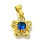 Flower Rack Plating Brass Micro Pave Cubic Zirconia Pendant, with Glass Rhinestone, Lead Free & Cadmium Free, Long-Lasting Plated, Golden, Dark Blue, 15x12x4mm, Hole: 5x4mm