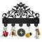 Wood & Iron Wall Mounted Hook Hangers, Decorative Organizer Rack, with 2Pcs Screws, 5 Hooks for Bag Clothes Key Scarf Hanging Holder, Floral, 200x300x7mm.