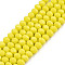 Opaque Solid Color Glass Beads Strands, Faceted, Rondelle, Yellow, 10x8mm, Hole: 1mm, about 63~65pcs/strand, 49~50cm