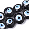 Handmade Evil Eye Lampwork Beads Strands, Flat Round, Black, 16~17x8~9mm, Hole: 1.8mm, about 24pcs/strand, 12.60''(32cm)