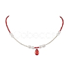 Glass Teardrop Pendant Necklace with Seed Beaded Chains NJEW-JN04333-4