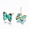 Cubic Zirconia Butterfly Stud Earrings with Glass KK-S365-003E-2