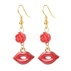 3 Pairs 3 Style Red Alloy Enamel Charms & Rose Beaded Dangle Earrings EJEW-JE05031-01-3