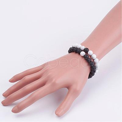 Natural Lava Rock & Howlite Round Beaded Bracelets for Men BJEW-JB02954-1