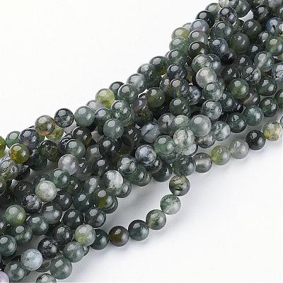 Natural Moss Agate Beads Strands GSR6mmC001-1