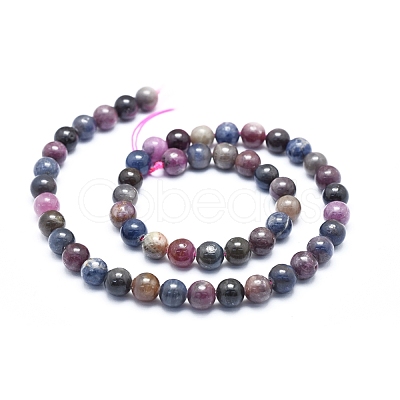 Natural Africa Red Corundum/Ruby and Sapphire Beads Strands G-D0010-01A-8mm-1