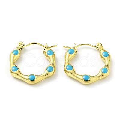 Ion Plating(IP) 304 Stainless Steel Hexagon Hoop Earrings with Enamel for Women EJEW-G293-17B-G-1