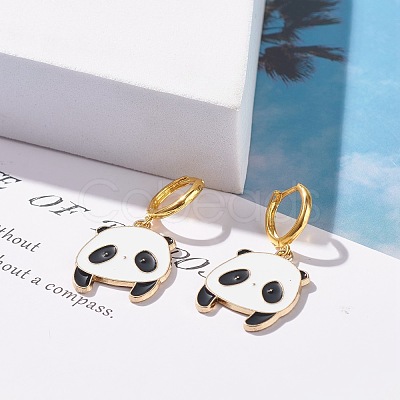 Alloy Enamel Panda Dangle Hoop Earrings for Women EJEW-JE04774-1