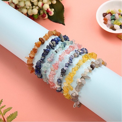 7Pcs 7 Styles Chip Natural & Synthetic Gemstone Beaded Stretch Bracelets Sets BJEW-SZ0001-39-1