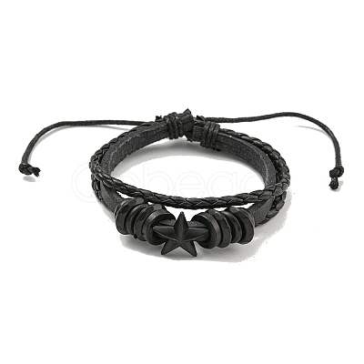 PU Imitation Leather Cord Triple Layer Multi-strand Bracelets BJEW-P329-05-1