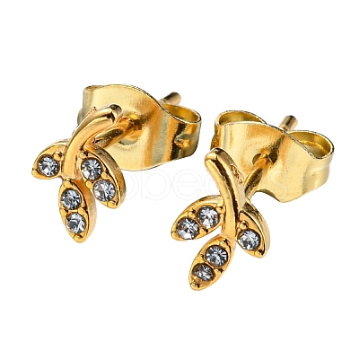 PVD Vacuum Plating 304 Stainless Steel Stud Earrings with Rhinestone for Women STAS-D087-23G-1