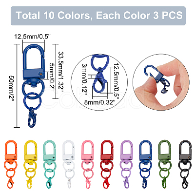 WADORN 3 Sets Spray Painted Alloy Swivel Snap Hooks Clasps KEYC-WR0001-36-1